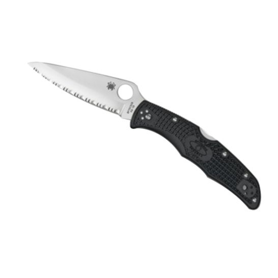 Spyderco Endura 4 Lightweight Folding Knife Serrated Spyderedge Clip Point, Black - C10SBK - Spyderco