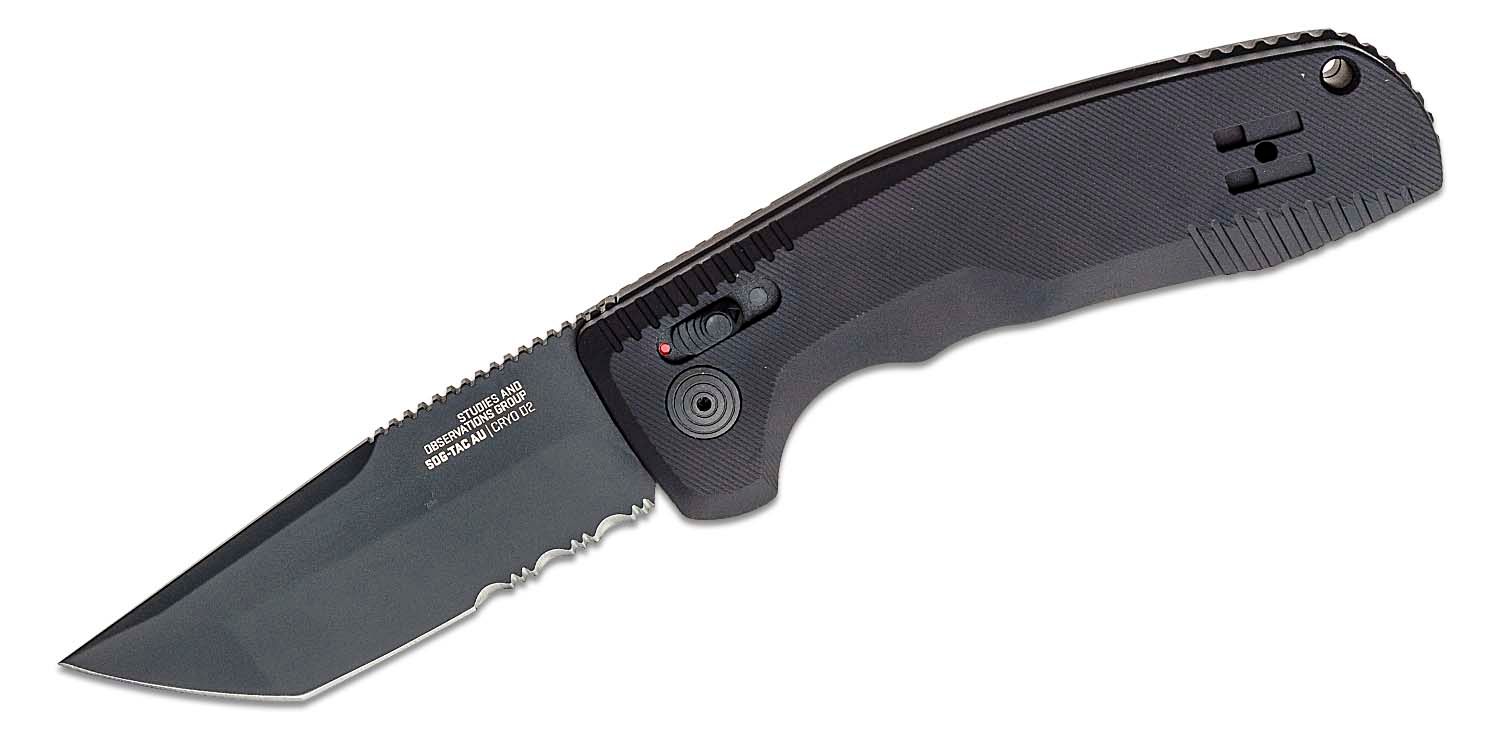 SOG Knives SOG-TAC AU Partially Serrated Folding Knife Tanto, Black - SOG15-38-04-57 - Sog Knives