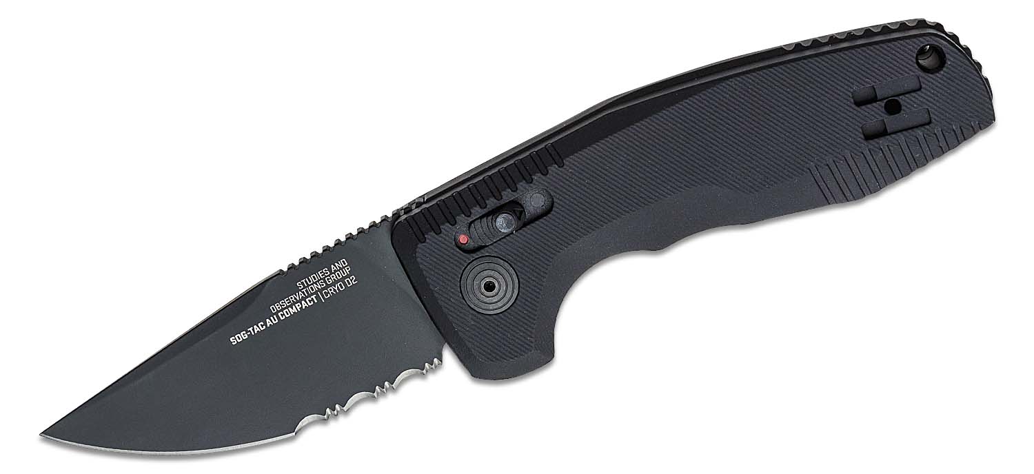 SOG Knives SOG-TAC AU Partially Serrated Straightback Folding Knife, Black - SOG15-38-08-57 - Sog Knives
