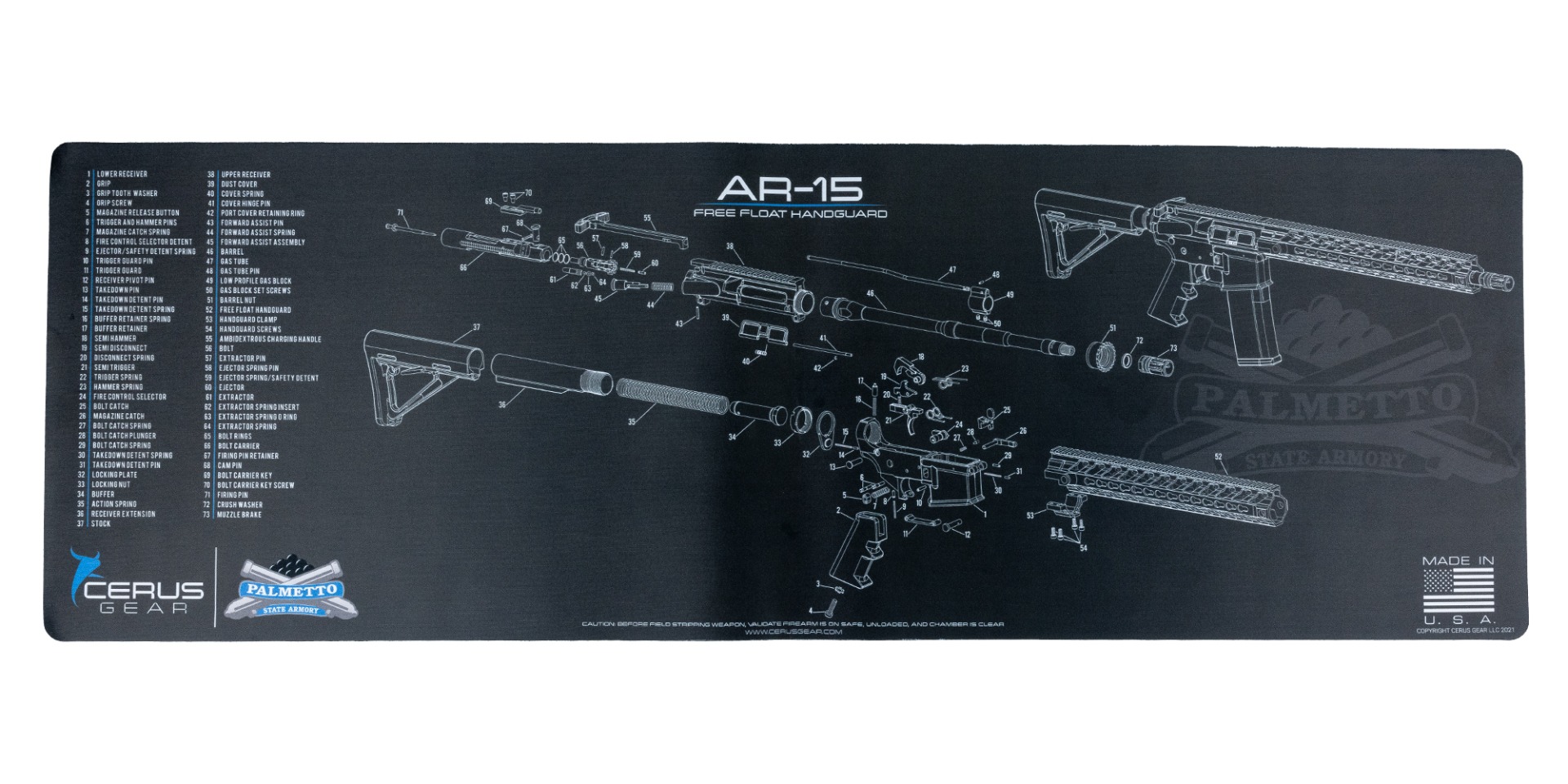 PSA Custom 12"x36" AR15 Rifle Cleaning Mat, Charcoal/Blue - AR15Mat12x36 - Psa Custom