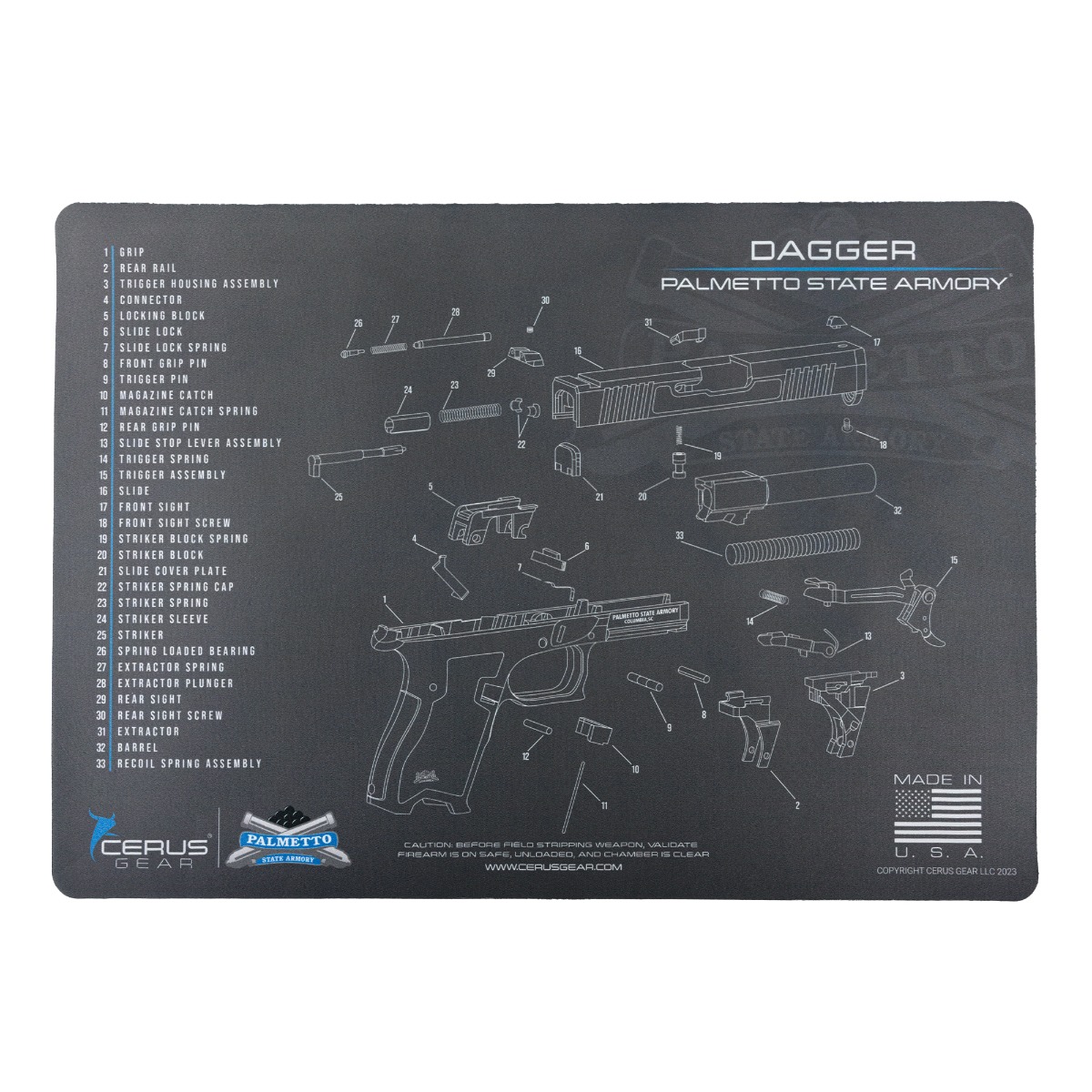 PSA Custom 12" x 17" Dagger Cleaning Mat, Charcoal/Blue - Psa Custom
