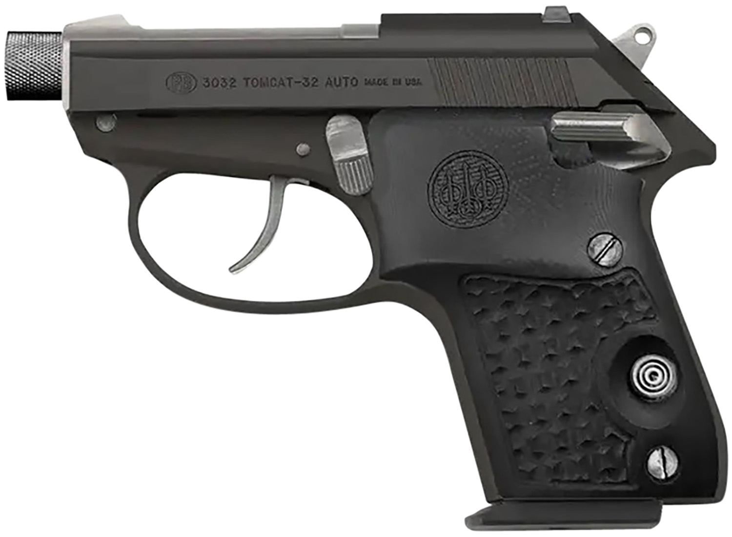 Beretta Tomcat Silver Black Gorilla .32 ACP 2.9" 7rd Pistol, Black/Silver - SPEC0696A - Beretta