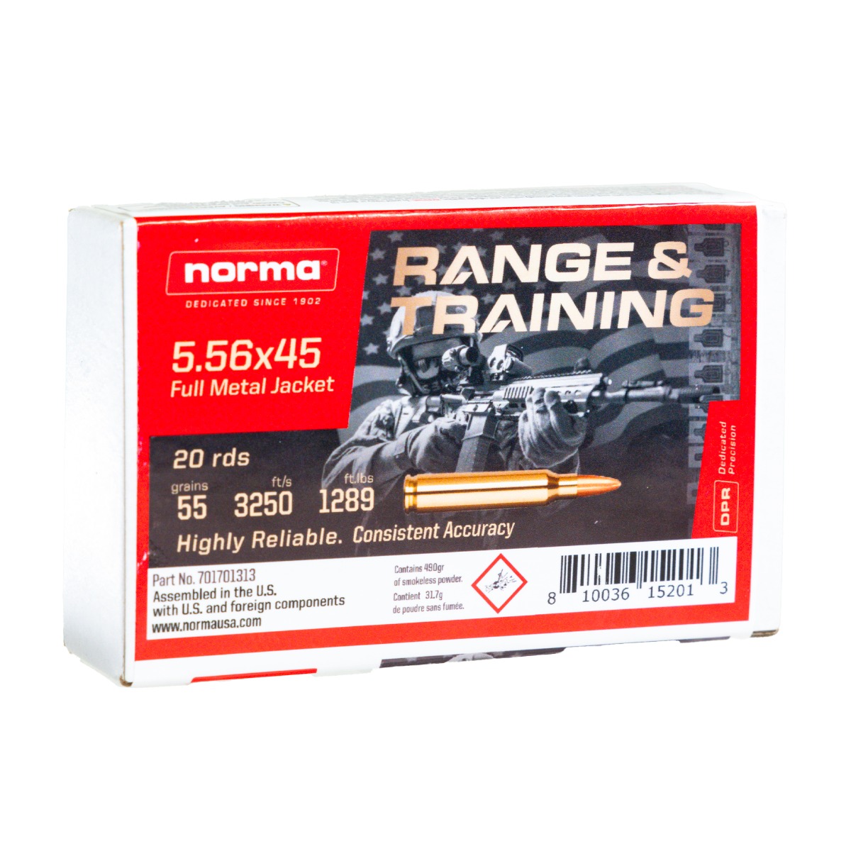 Norma Range & Training 5.56 55gr FMJ, 20rd box - 701701313 - Norma