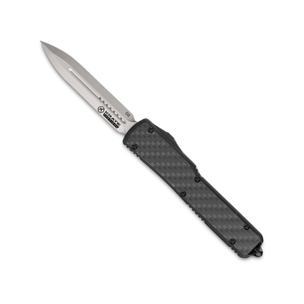 Krate Tactical "Parallax" OTF Knife, Black - KRT-OTF-CF-DGR-BLK-X