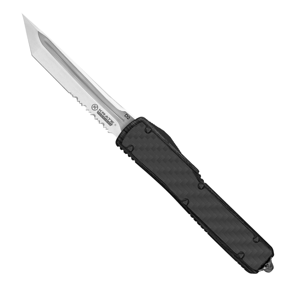 Krate Tactical "Karma" OTF Knife, Black - KRT-OTF-CF-BAR-BLK-X