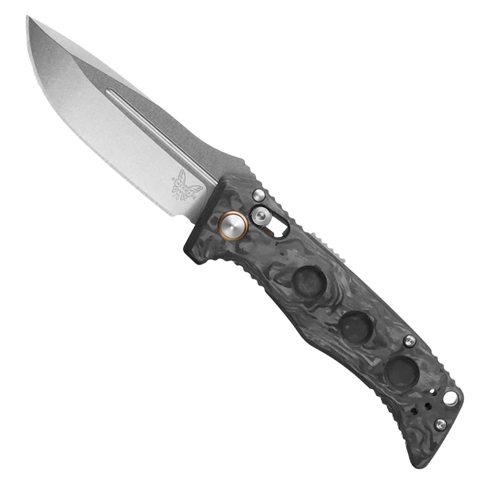 Benchmade Mini Auto Adamas Folding Drop Point Knife, Marbled Carbon Fiber - 2730-03