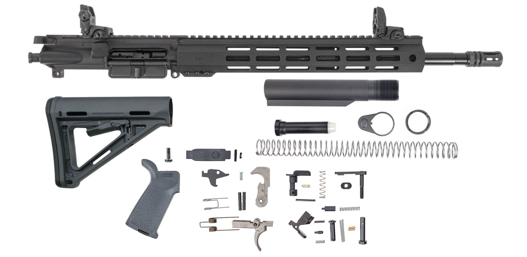 PSA 16" Mid-Length 5.56 NATO 1:7 Nitride 13" Lightweight Hex M-Lok MOE EPT Rifle Kit With MBUS Sight Set, Gray - Palmetto State Armory