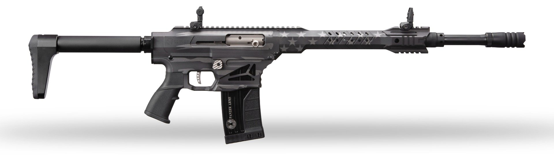Panzer MAG12 Tactical 12 Gauge 19.75" 5rd Shotgun, Black/Tungsten Flag - PAMAG12TSBTUSFC - Panzer Arms