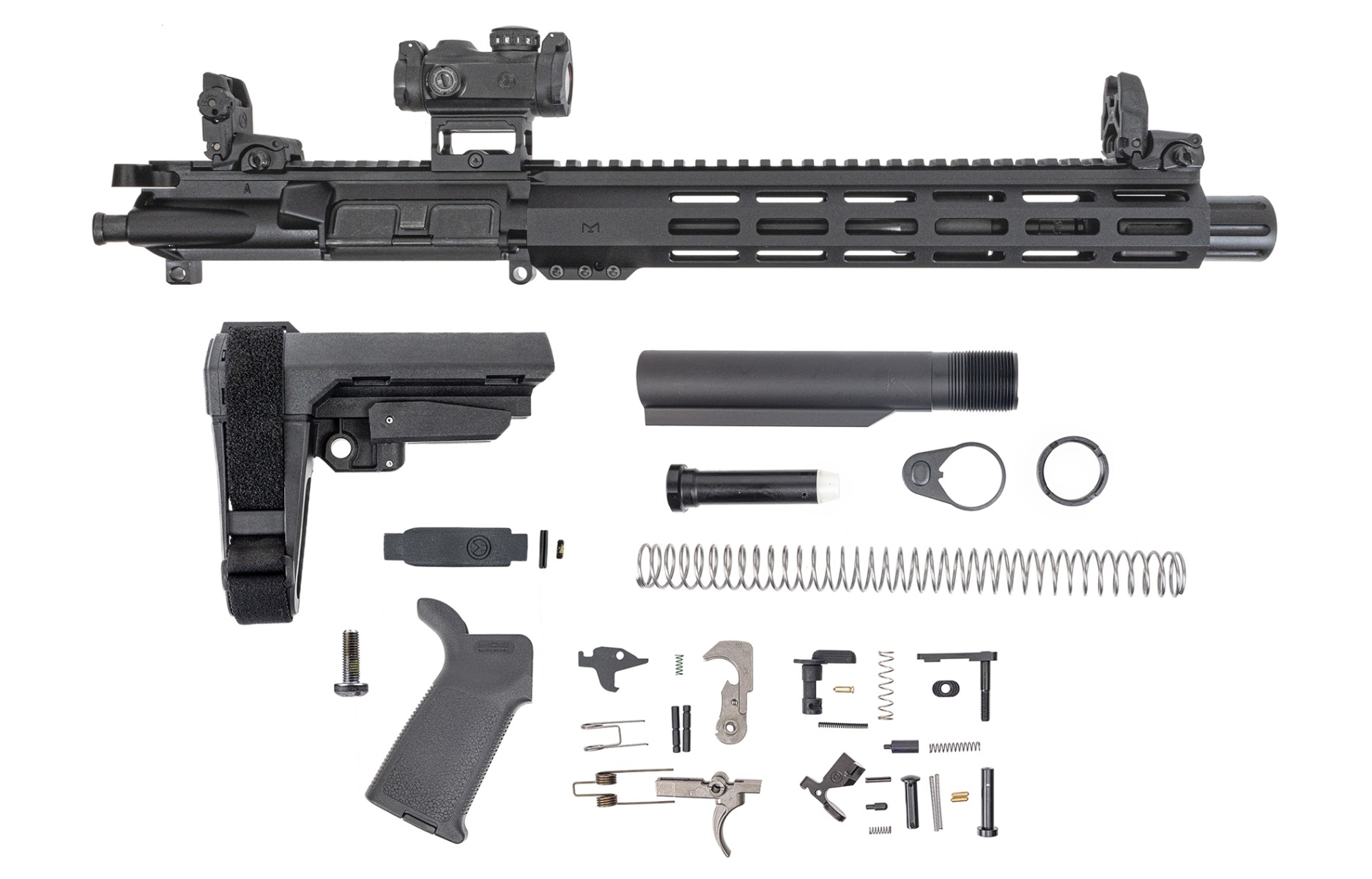 PSA AR-15 10.5" 5.56 NATO 1/7 Phosphate 12" Lightweight Hex M-Lok MOE EPT SBA3 Pistol Kit W/ MBUS Sight Set & Romeo MSR - Palmetto State Armory