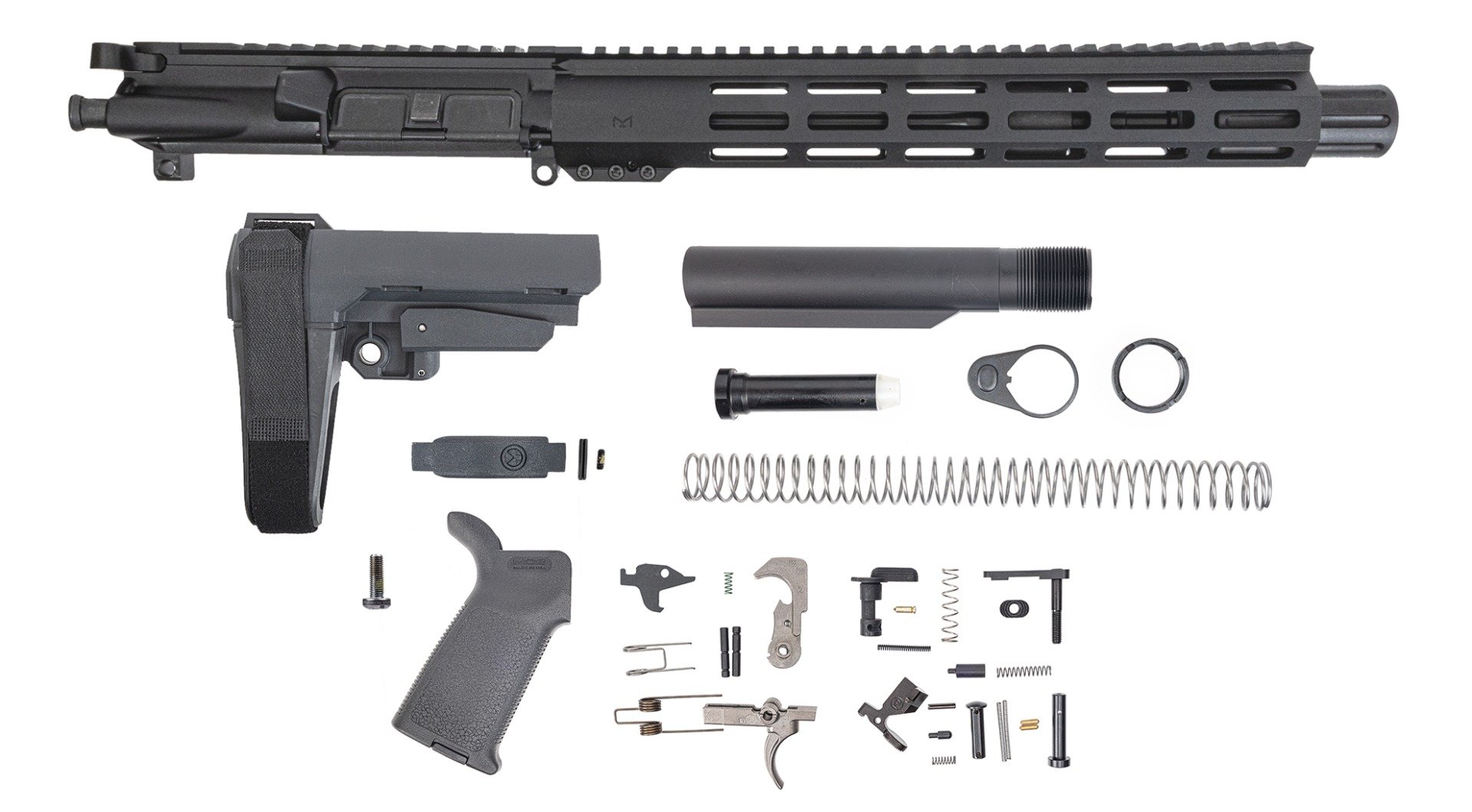 PSA AR-15 10.5" 5.56 NATO 1/7 Nitride 12" Lightweight Hex M-Lok MOE EPT SBA3 Pistol Kit, Gray - Palmetto State Armory