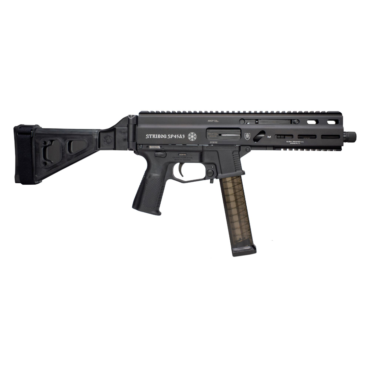 Grand Power Stribog SP45A3 .45 ACP 8" 20rd Pistol, Black - 197892004824 - Grand Power