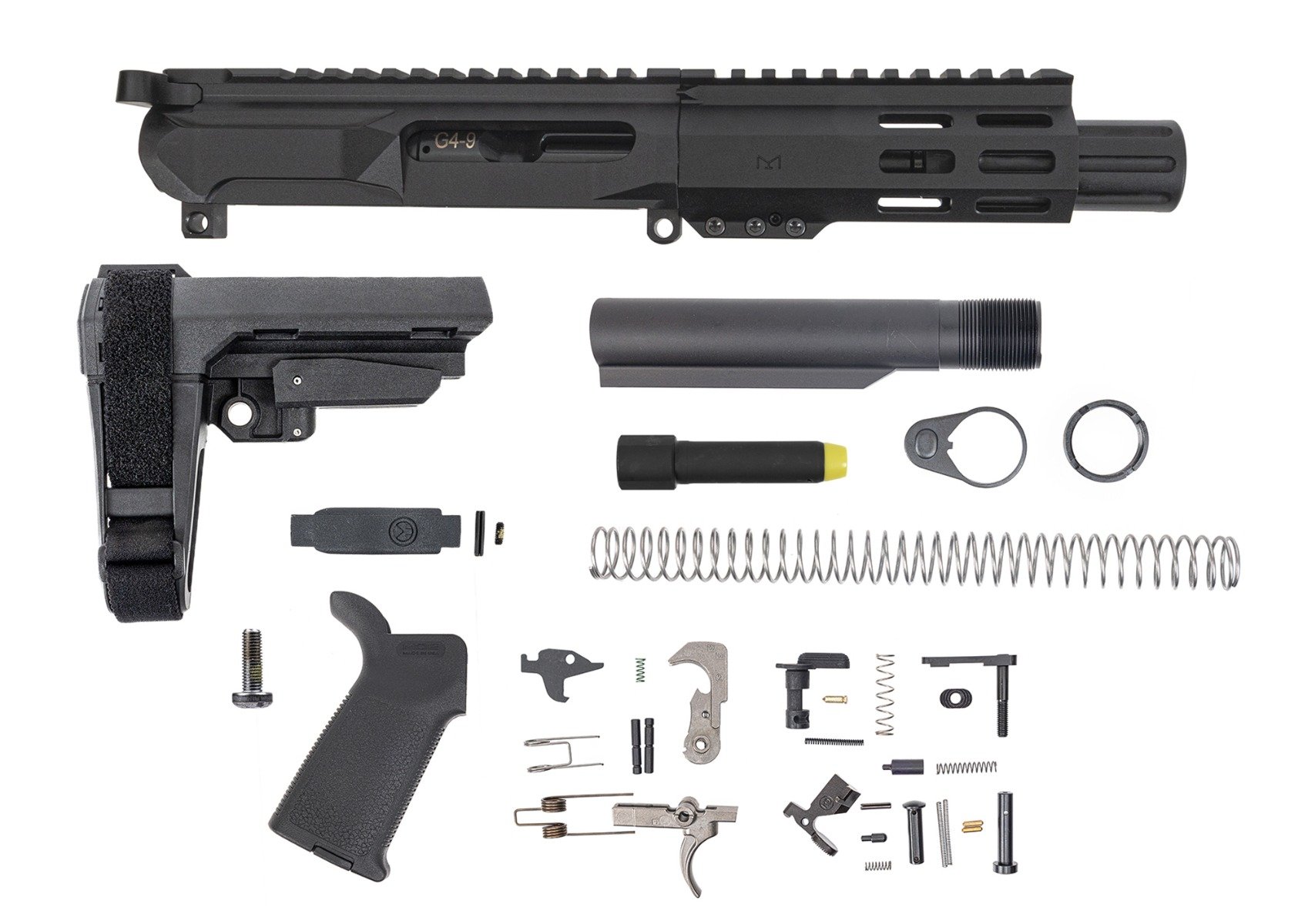 PSA Gen4 4" 9mm 1/10 Nitride 5" Lightweight Hex M-lok Railed MOE EPT SBA3 Pistol Kit - Palmetto State Armory