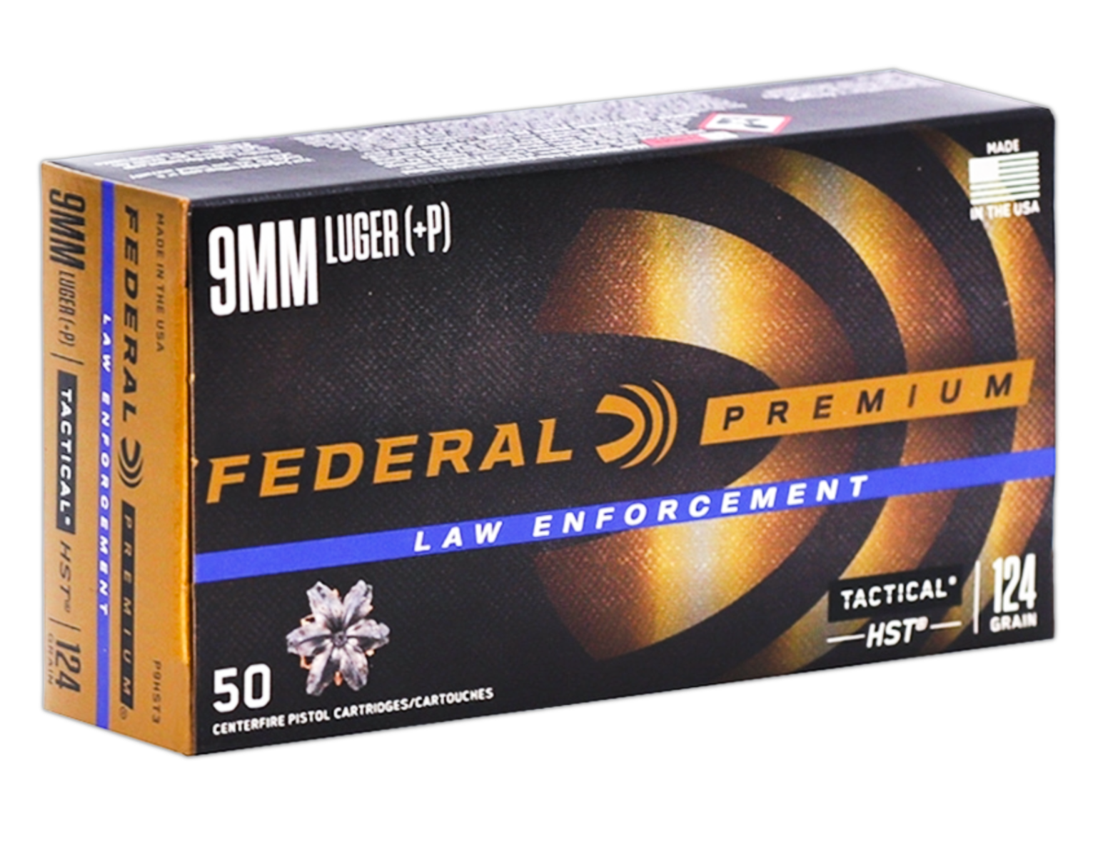 Federal Premium LE Tactical 9mm Luger+P 124gr HST Jacketed Hollow Point, 50rds - P9HST3 - Federal