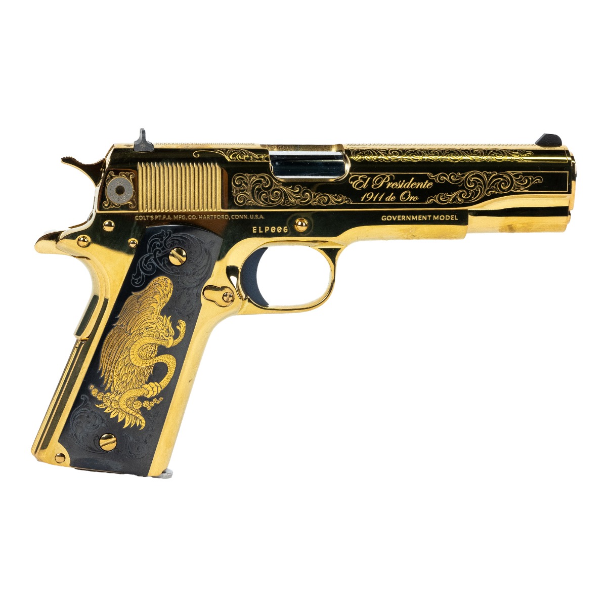Colt 1911 El Presidente De Oro 38 Super 5" 9rd Pistol, High Polish Gold Titanium - O1911C-SS38-ELP - Colt