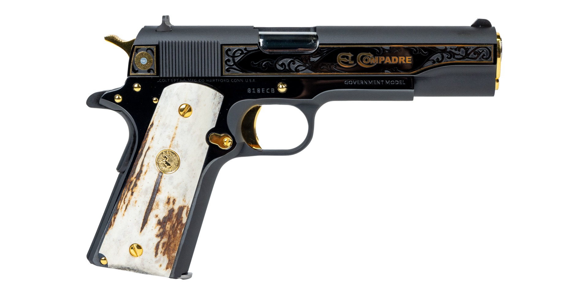 Colt 1911 El Compadre .38 Super 5" 9rd Pistol, Engraved, Limited Edition, Only 500 Made - O1911C-38-ECB - Colt