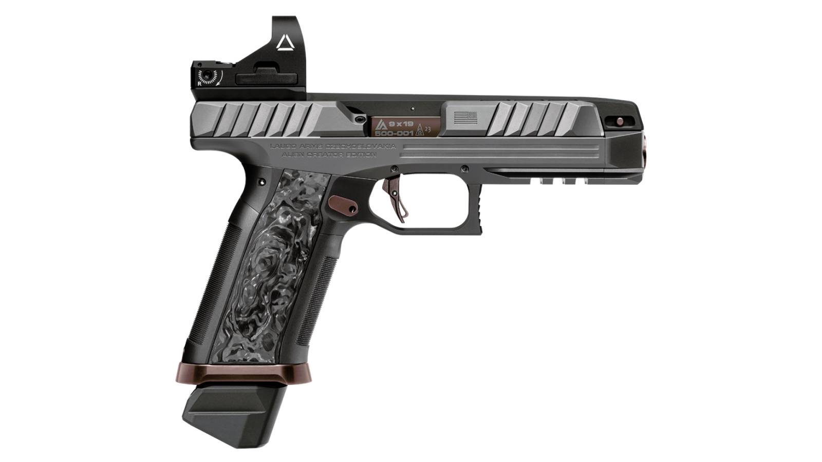 Laugo Arms Alien Creator USA 500 Limited Edition 9mm 4.8" 17rd Pistol, Black / Rose - LA-ALN-CTR-US500-NT-17 - Laugo Arms