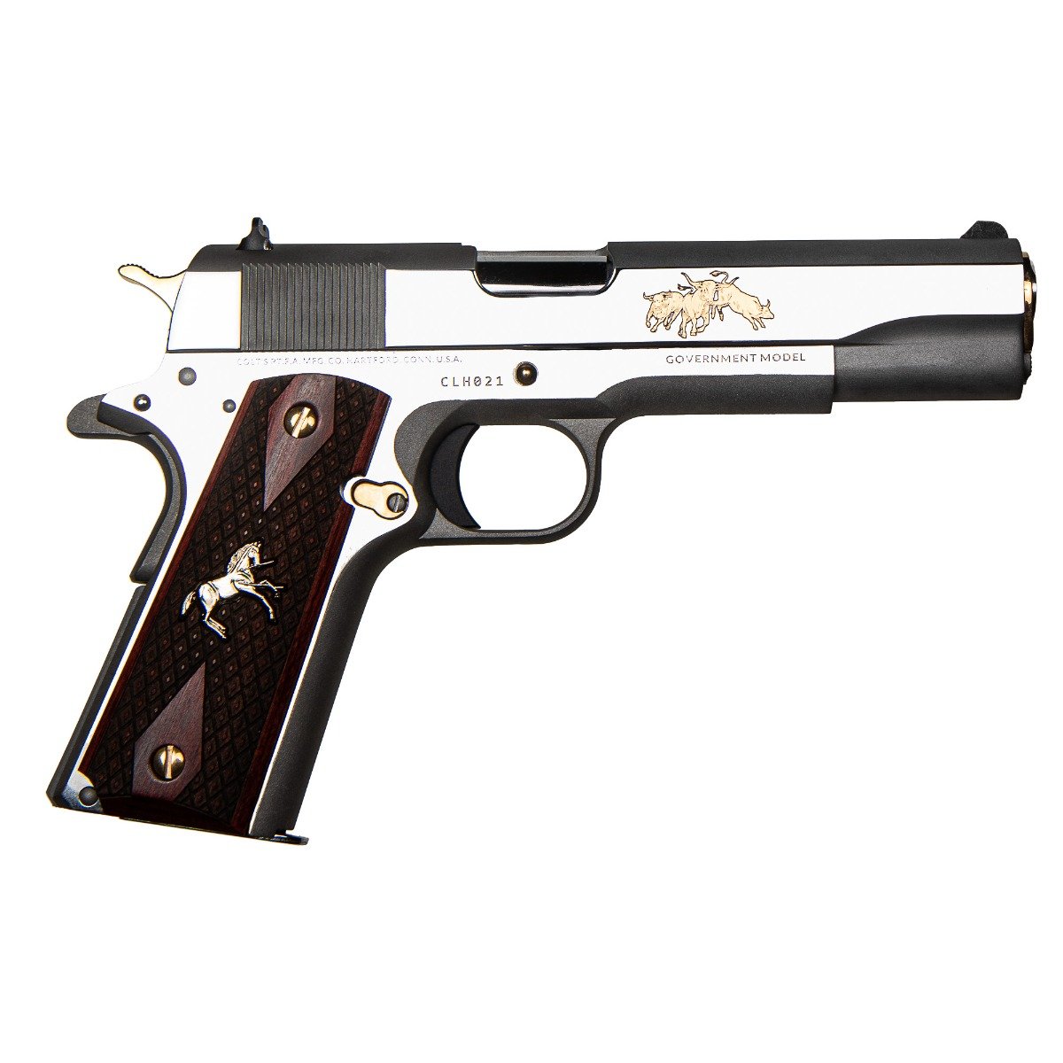 Colt Government Texas Longhorn 1911 .45 ACP 5" 7rd Pistol, SS / Rosewood - O1911C-SS-CLH - Colt