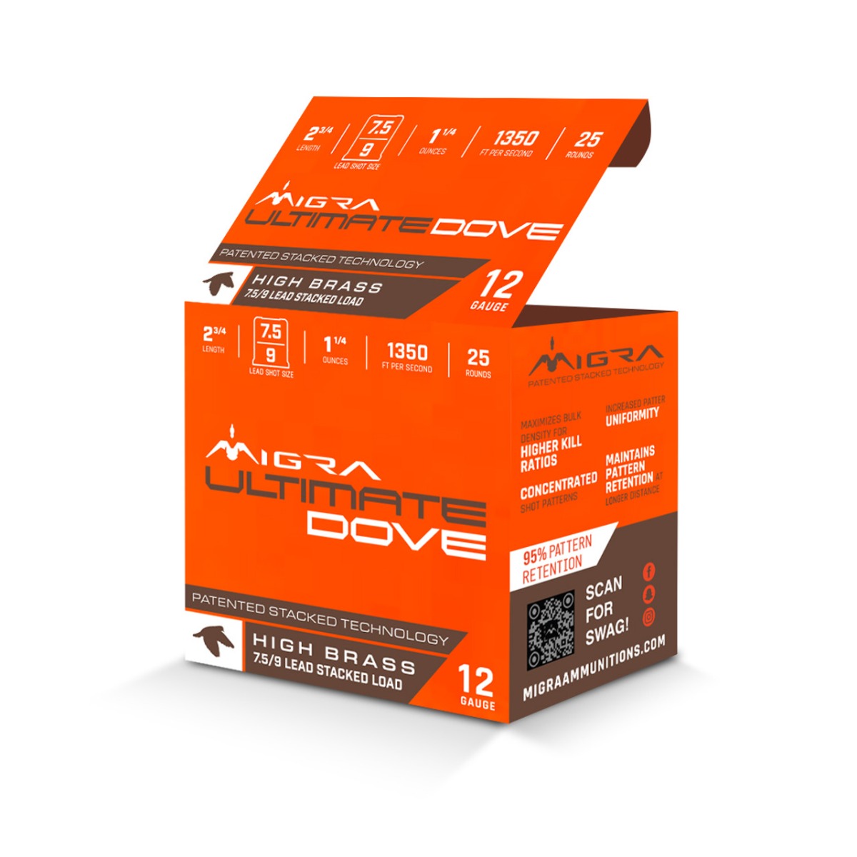 Migra Dove Ultimate Load 12 Gauge 2-3/4" 7.5-9 Stacked 1-1/4oz Ammo, 25rds - M-12UD-75-9 - Migra Ammunition