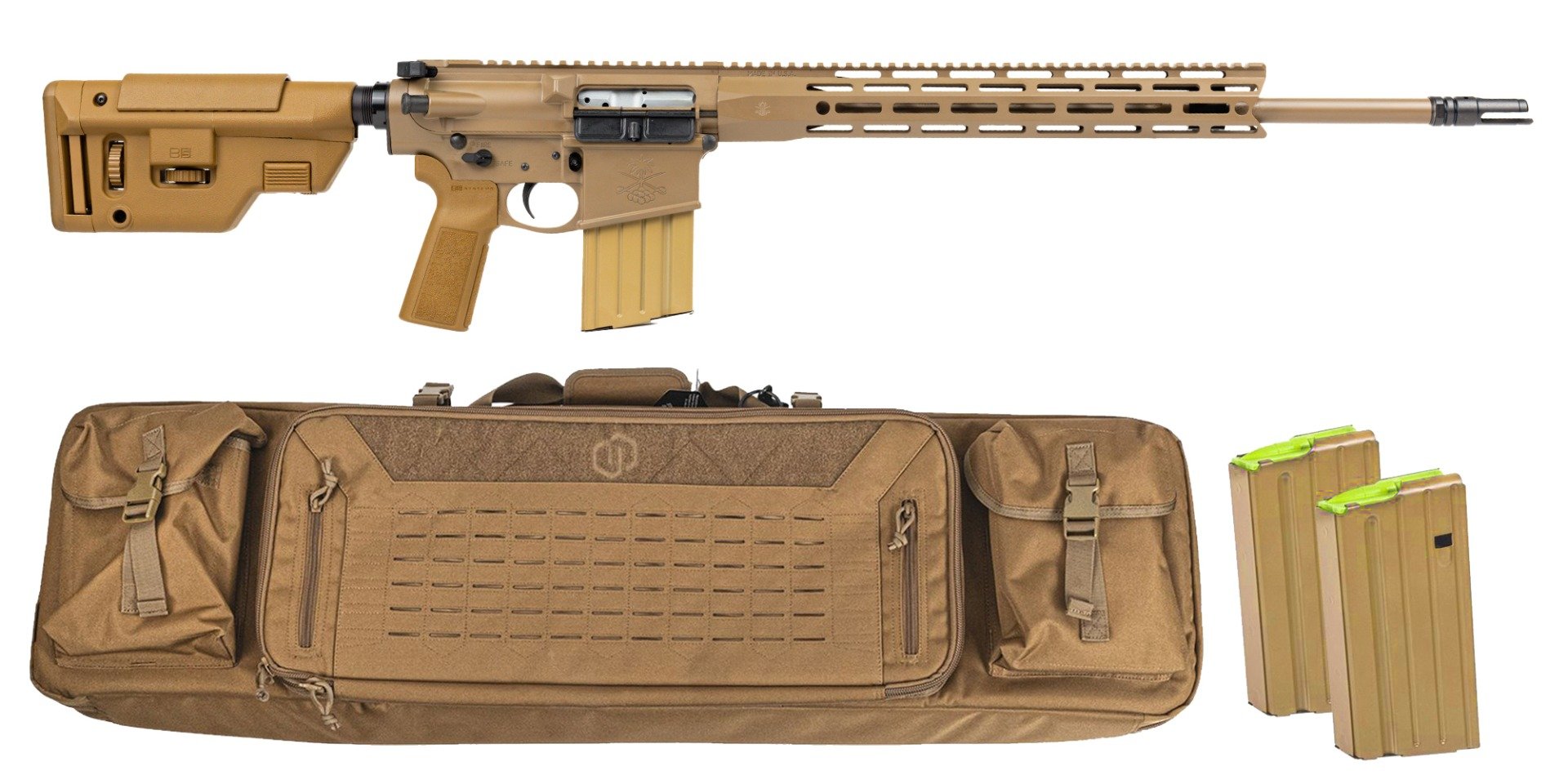 PSA Sabre-10A2 "Super Sass" Forged 20" .308 5R Rifle w/15"Sabre Lock up rail,  B5 CPS Stock,  3 Mags, and Bag - FDE