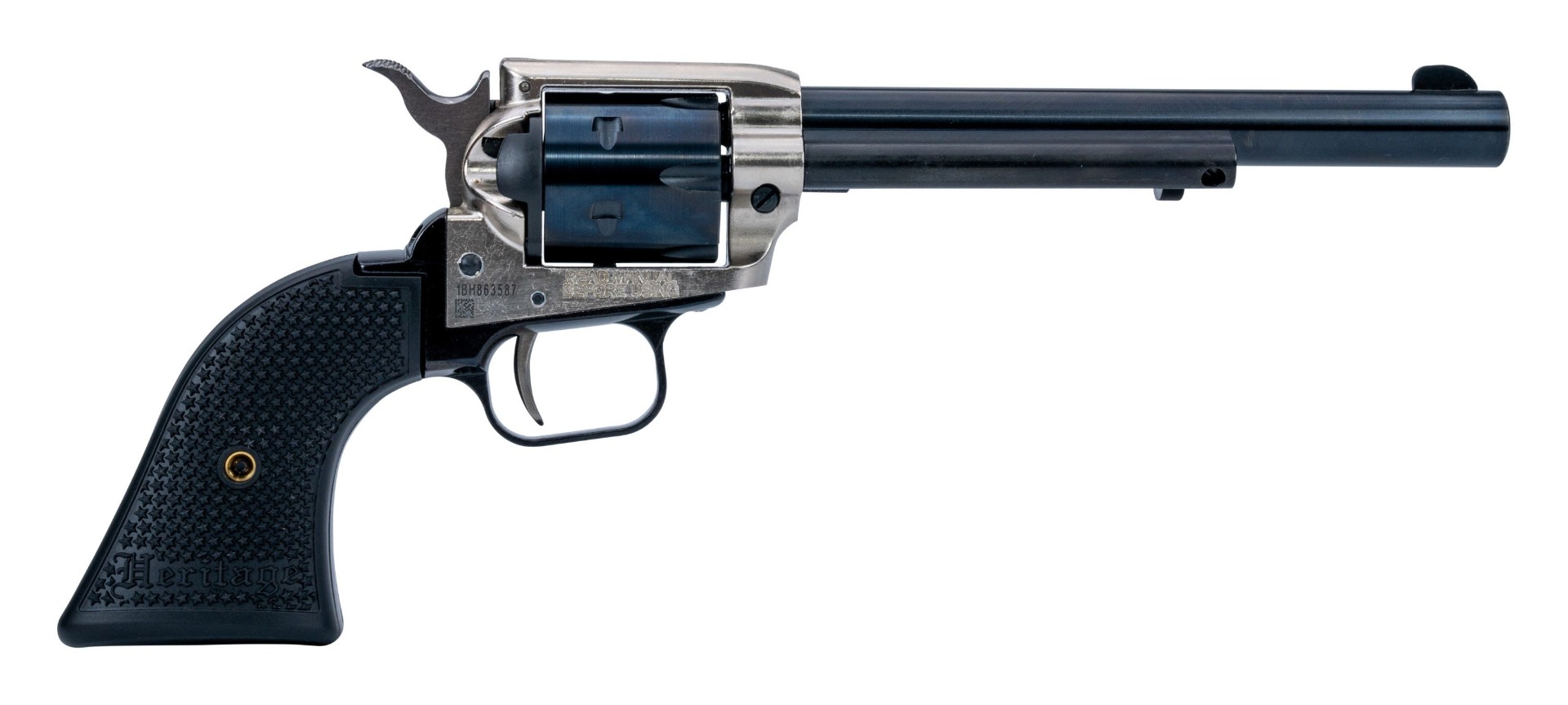 Heritage Rough Rider .22LR 6.5" 6rd Revolver, Nickel / Black - RR22B6NI