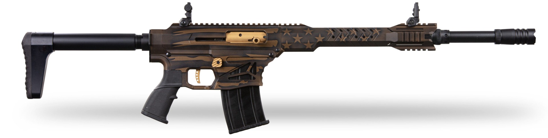 Panzer MAG12 Tactical 12ga Shotgun, Black/Bronze Flag - PAMAGTSBBUSFC