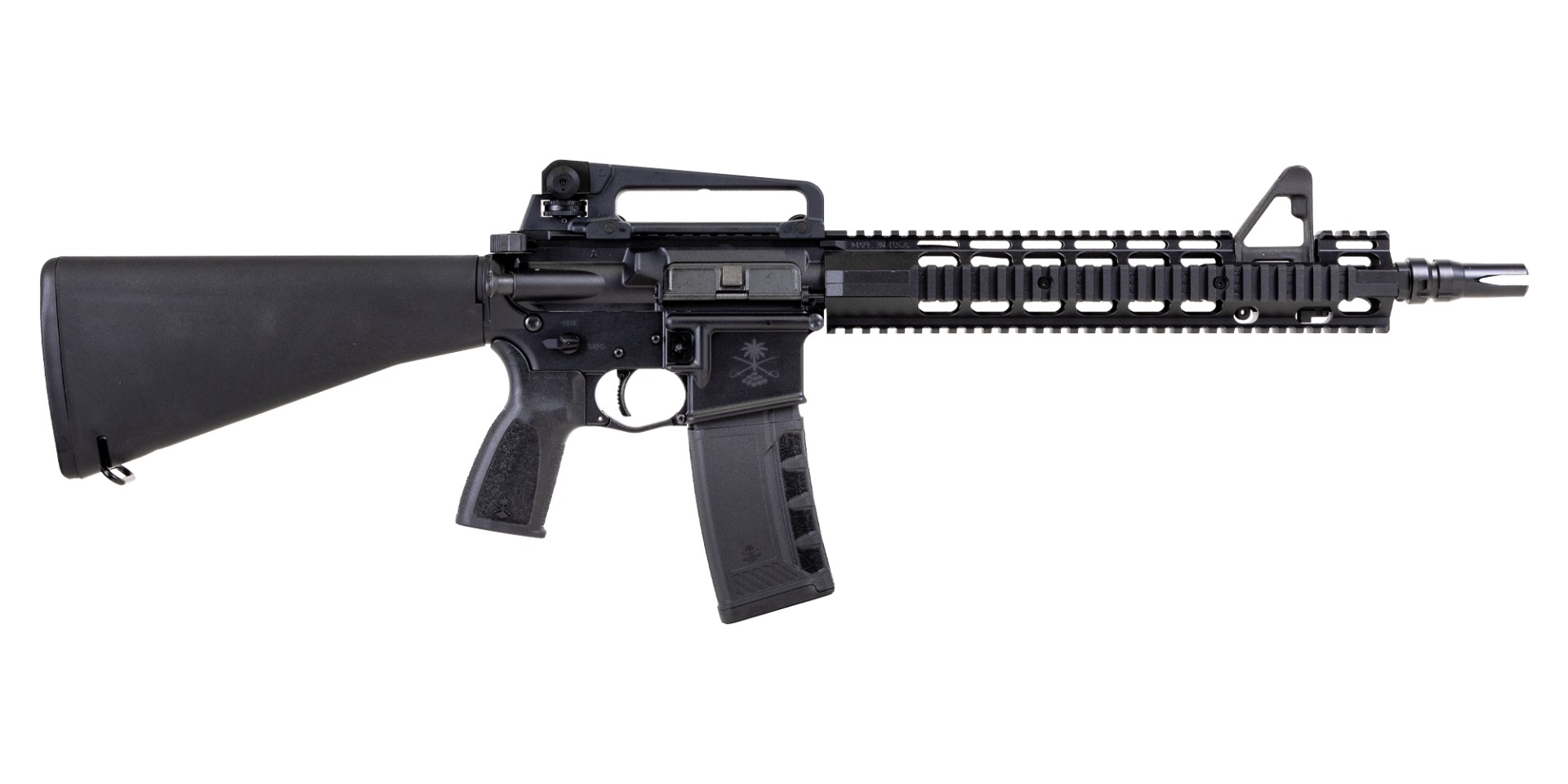 PSA "Sabre" Forged 13.7" Mid-Length 5.56 FSB with 13" Two-Piece Quad Rail and JMAC GFHC-E Pin//Weld A1 Stock and Carry Handle Rifle - Palmetto State Armory