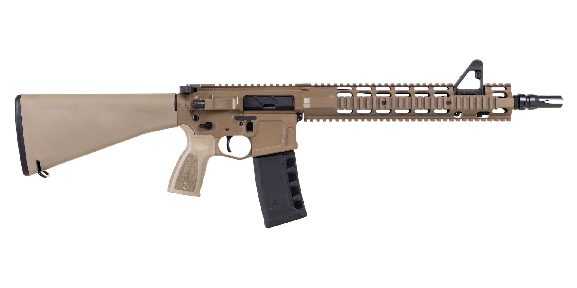 PSA Sabre Rifle Billet 13.7" Mid-Length 5.56 FSB w/ 13" Two-Piece Quad Rail, JMAC GFHC-E Pin/Weld, FDE - Palmetto State Armory