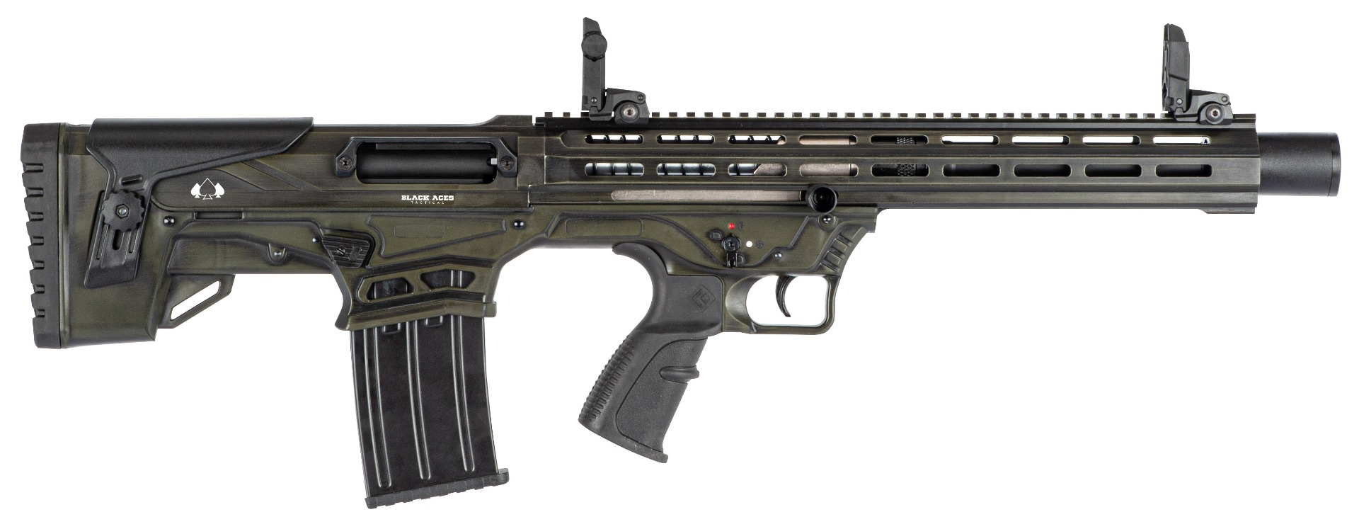 Black Aces Bullpup 12 Gauge 18.5" Semi-Auto 5rds, Distressed OD Green - BATBLPDO - Black Aces Tactical