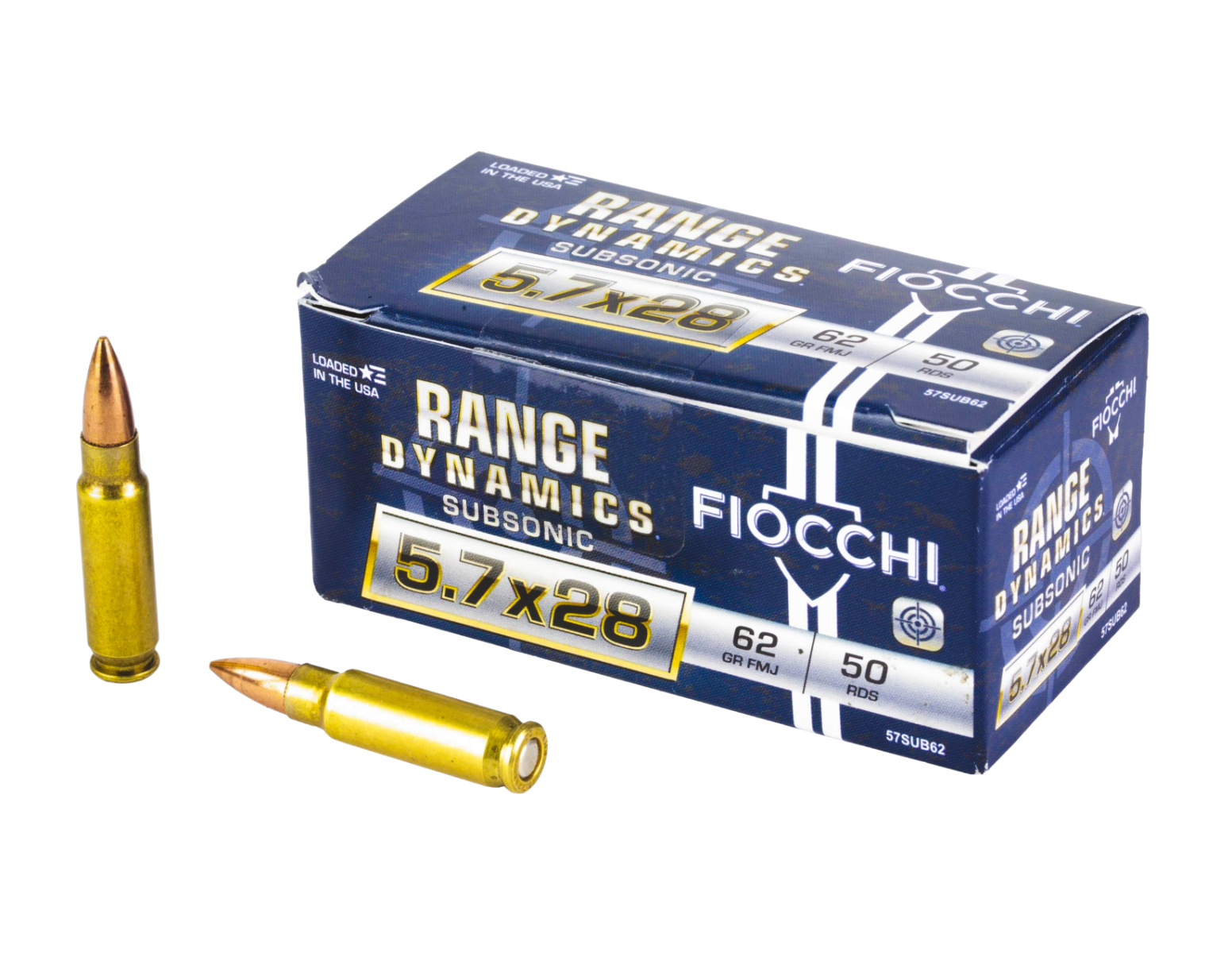 Fiocchi Range Dynamics Subsonic 5.7x28mm 62GR FMJ Ammunition, 50 Rds - 57SUB62 - Fiocchi