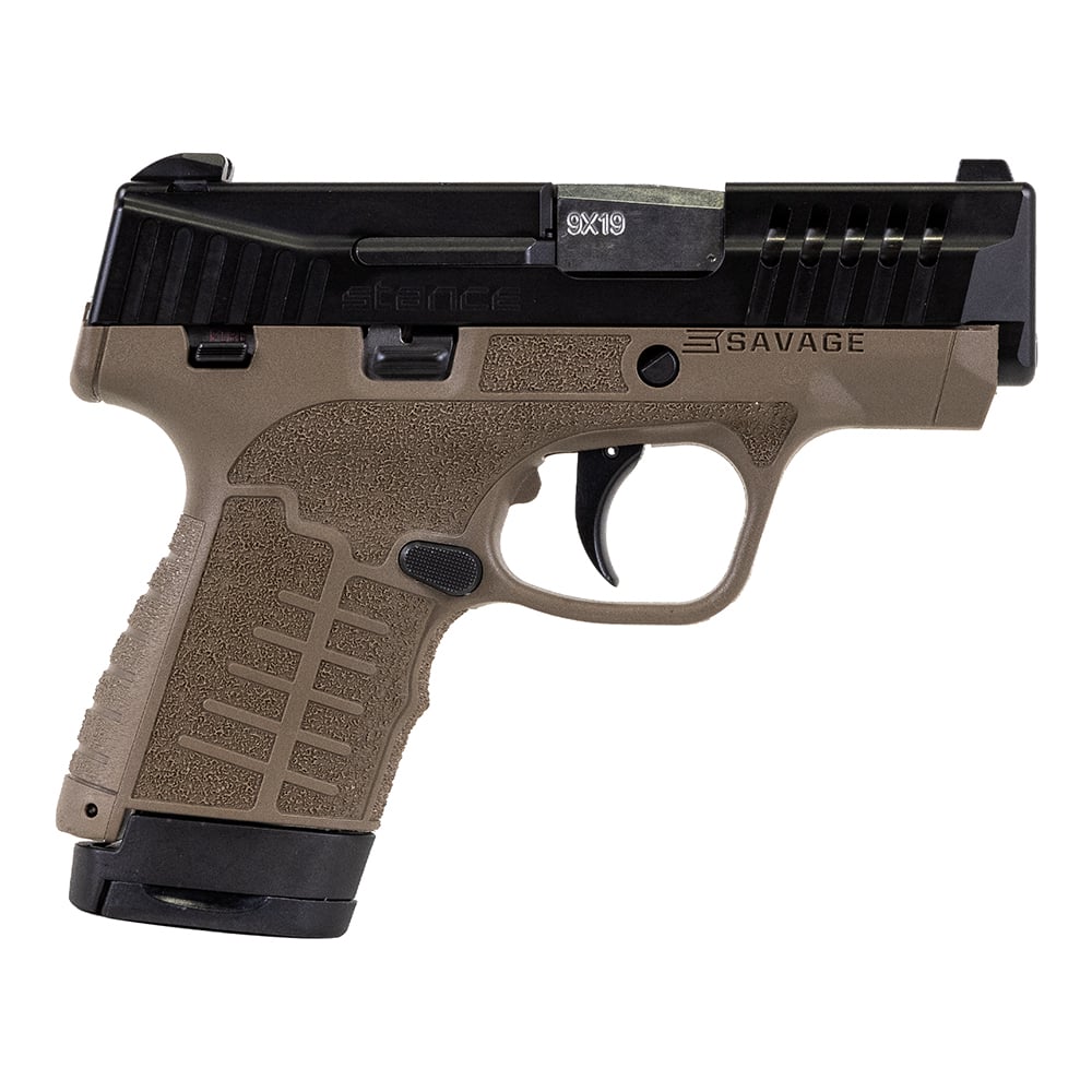 Savage Stance 9mm Pistol, 3.2" Barrel, 3 Dot Sights, Flat Dark Earth, Black - 67004 - Savage Arms