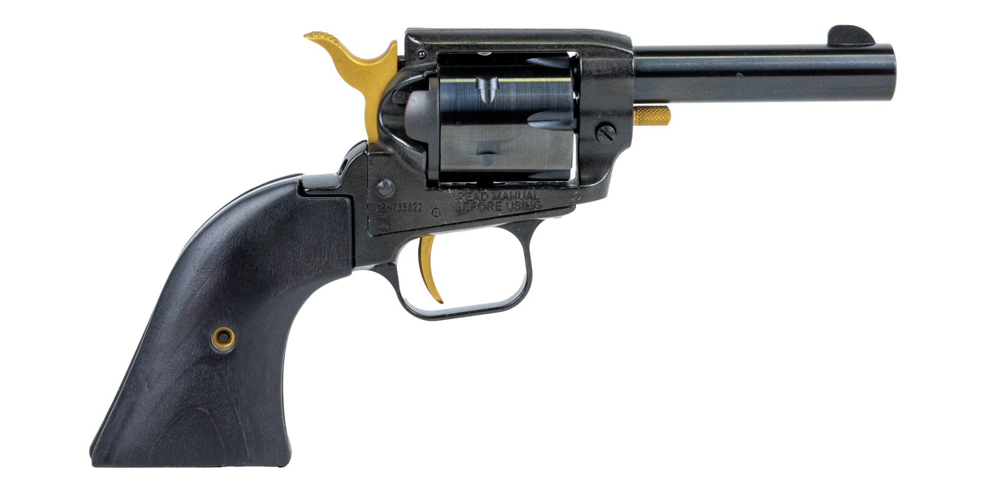 Heritage Barkeep .22LR Revolver, 3.6" Barrel, Fixed Sights, Black, Gold - BK22B3GLD - Heritage