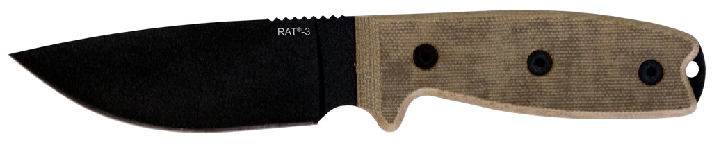 OKC RAT 3, Fixed Blade Knife w/Nylon Sheath, Black/Tan- 8665 - Ontario Knife Company