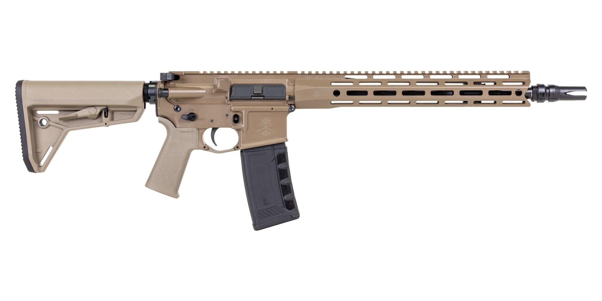 PSA "Sabre" Forged 13.7" FN CHF CL 5.56 with 13" Sabre Lock up and JMAC GFHC-E Pin/Weld with Magpul SL Furniture - FDE Cerakote - Palmetto State Armory