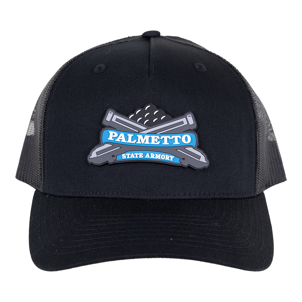 PSA PVC Logo 5 Panel Trucker Hat, Black