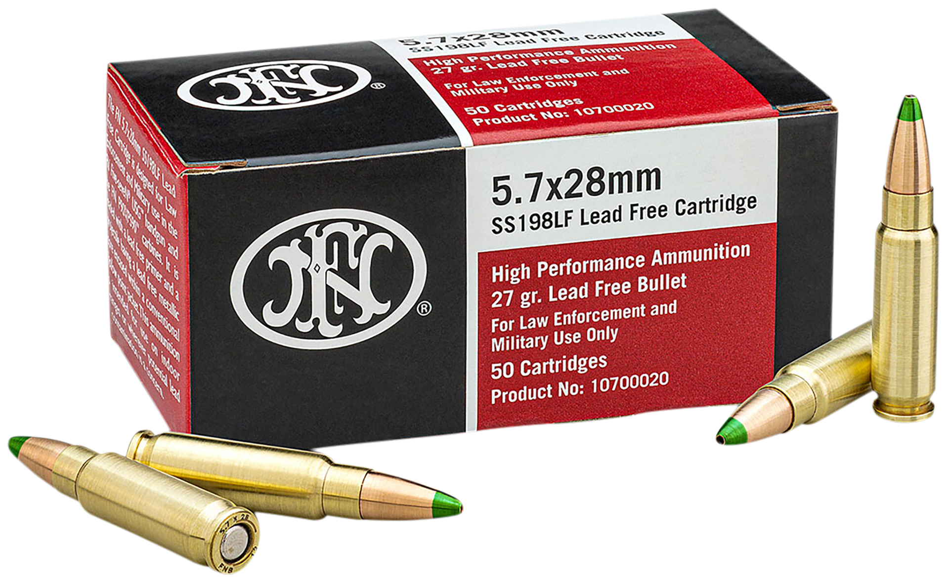 FN High Performance 5.7x28mm 27gr Jacketed Hollow Point Ammo, 50rd - 10700020 - Fnh