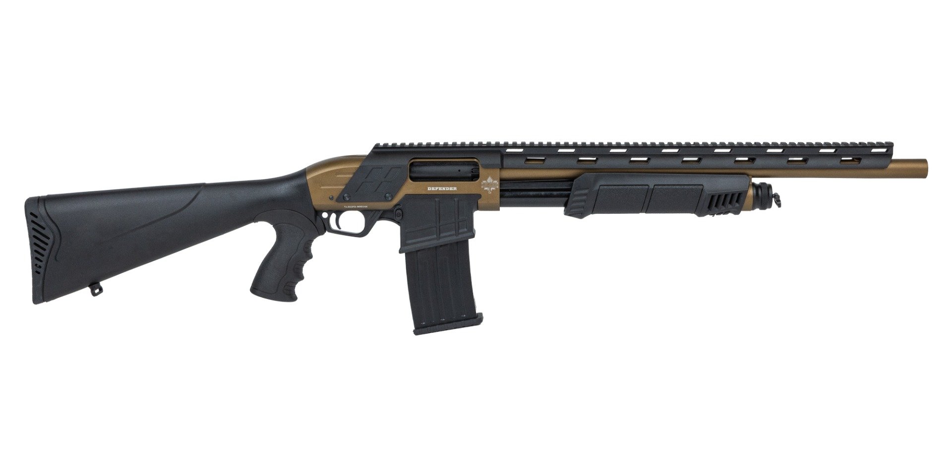 Revolution Armory Defender 12 Gauge 20" 5rd Pump Action Shotgun, Bronze/Black - RA12MPBRZ