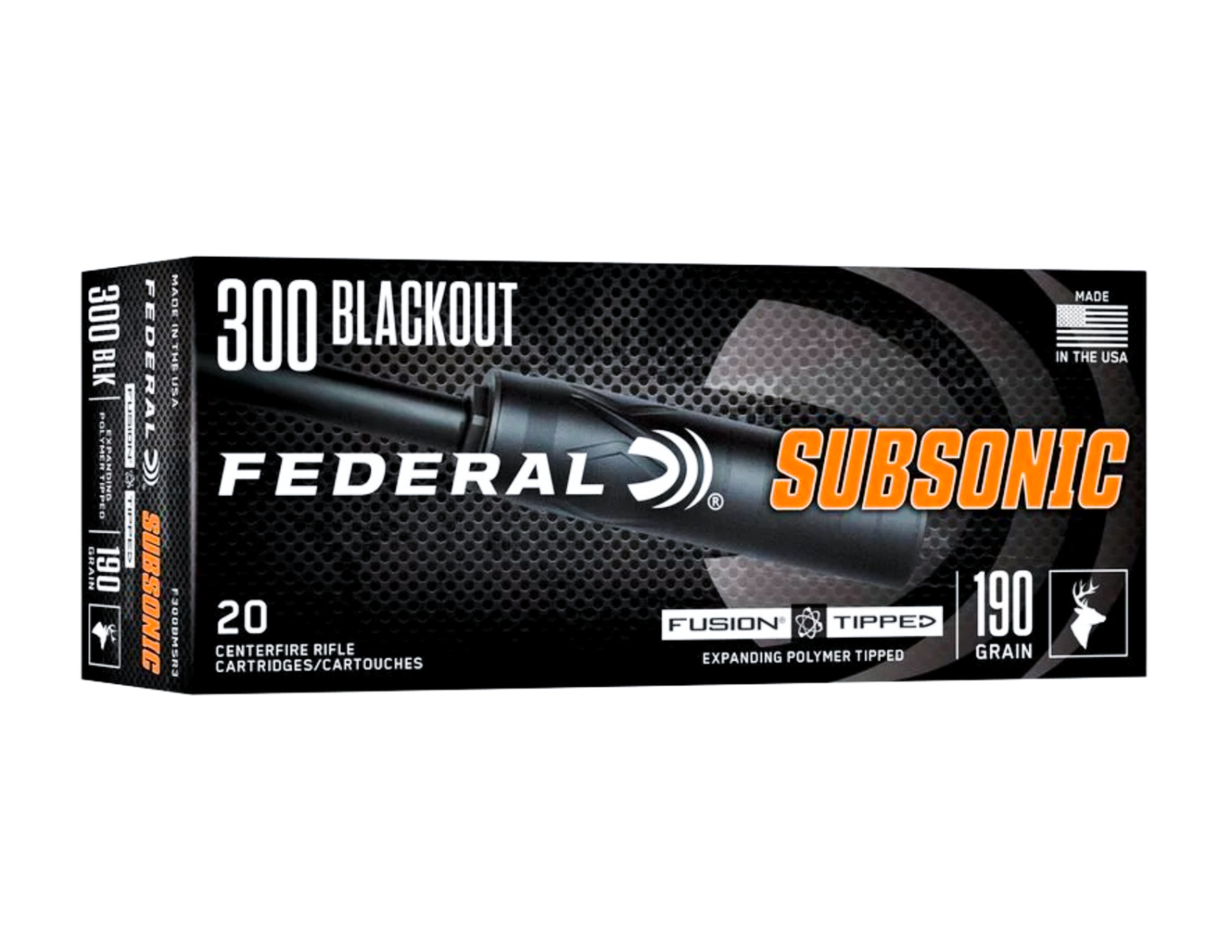 Federal Subsonic .300 AAC Blackout 190 gr Fusion Tipped Ammo, 20rds - F300BMSR3 - Federal