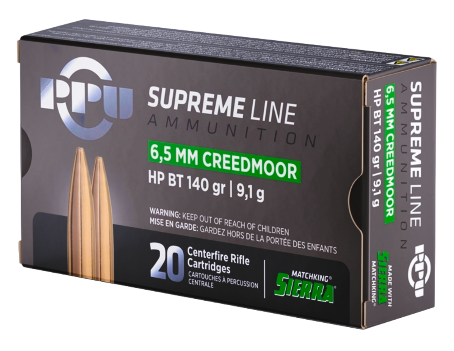 PPU USA Supreme Line 6.5 Creedmoor 140 gr BTHP 20rds Rifle Ammo for Superior Accuracy - PPMK65C - Prvi Partizan