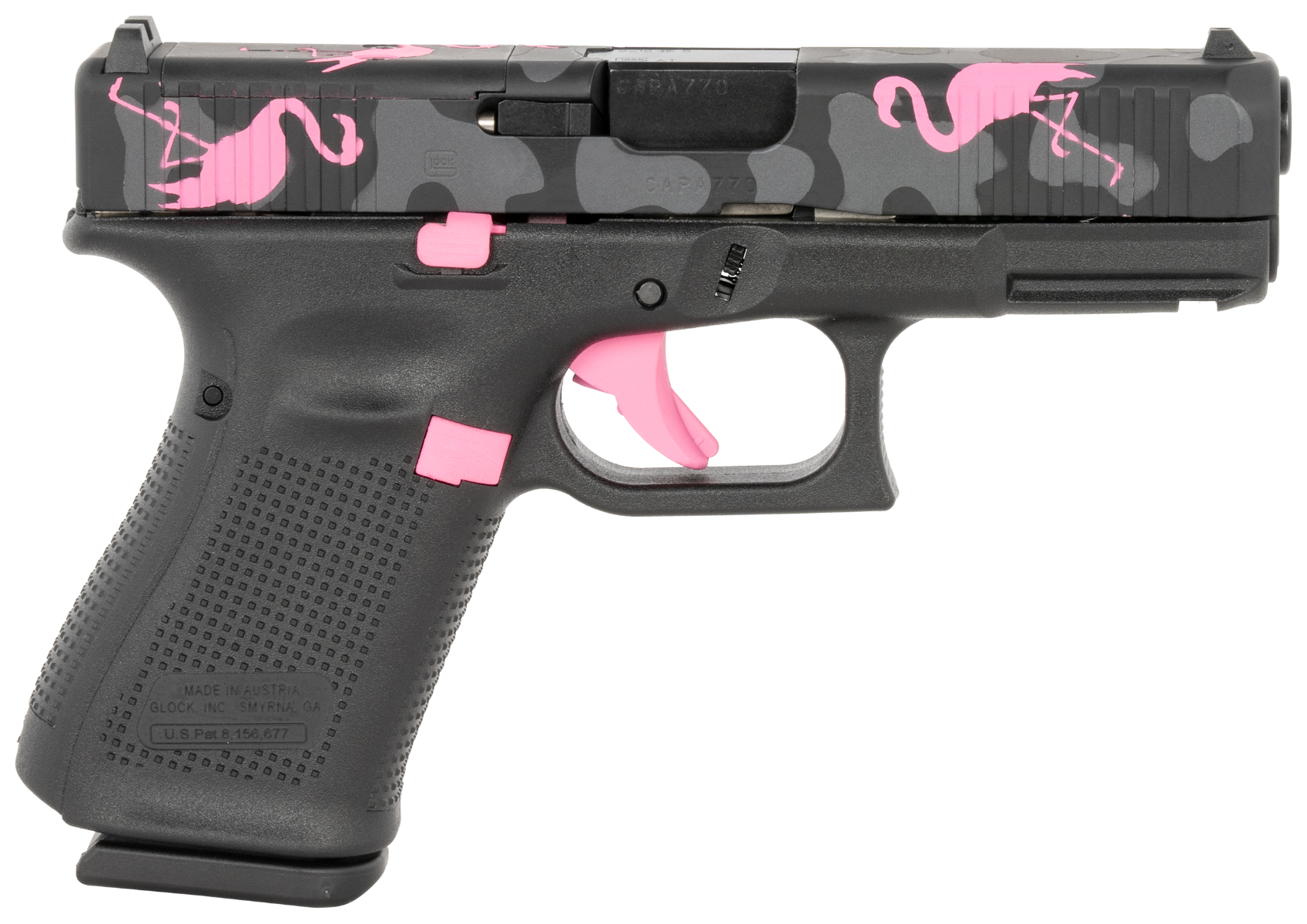 Glock G19 Gen 5 MOS Miami Mingo 9mm 4.02" 15rd Pistol, Black/Pink