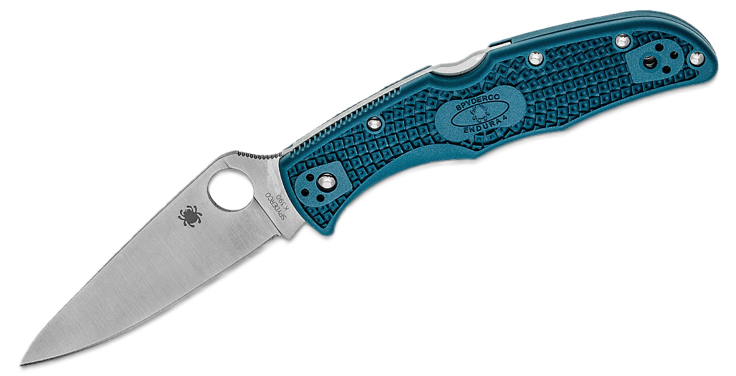 Spyderco Endura 4 Lightweight Folding Drop Point Knife, Blue - C10FPK390 - Spyderco