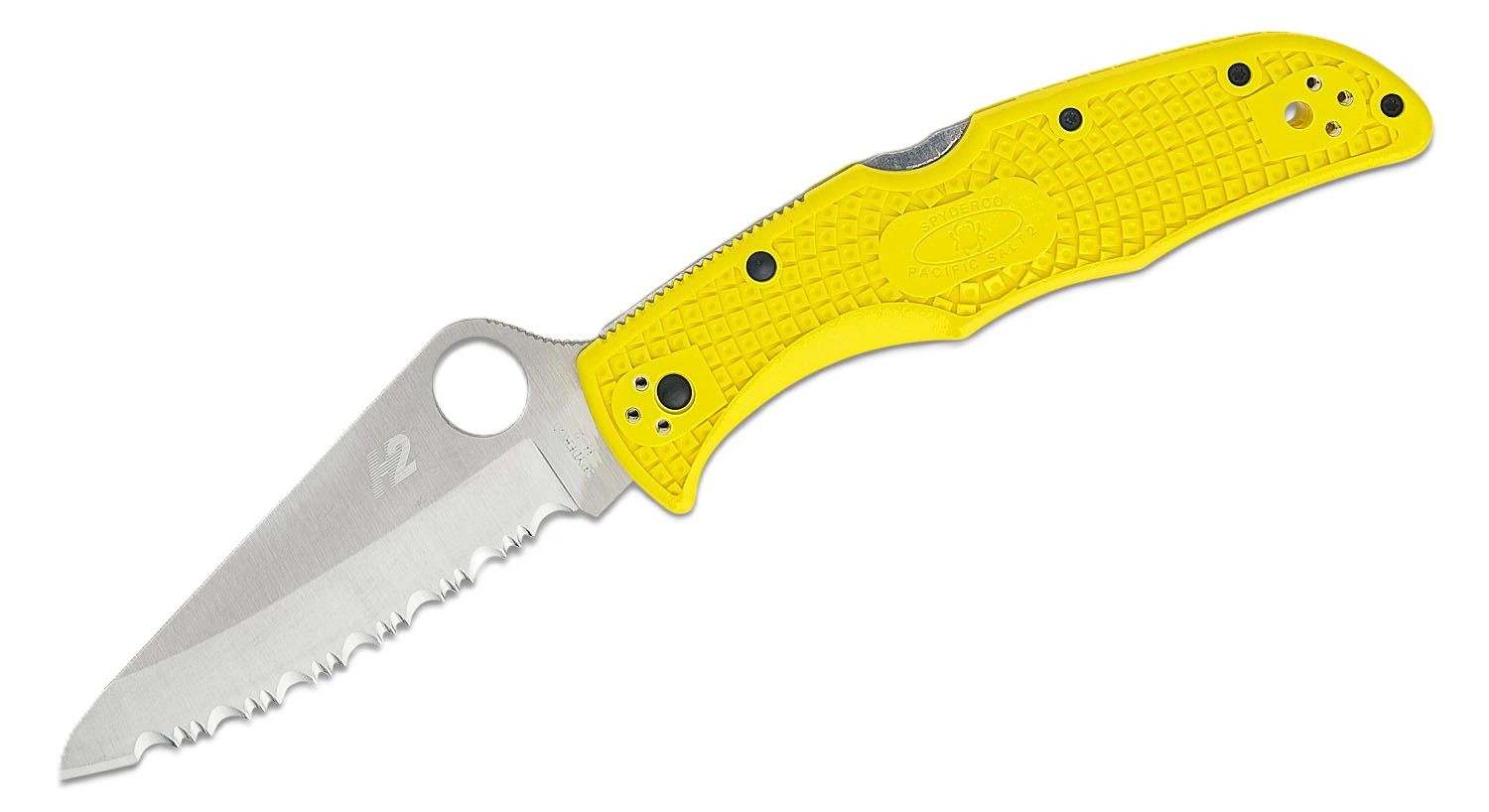 Spyderco Pacific Salt H2 Folding Drop Point Knife Serrated, Yellow - C91SYL2 - Spyderco