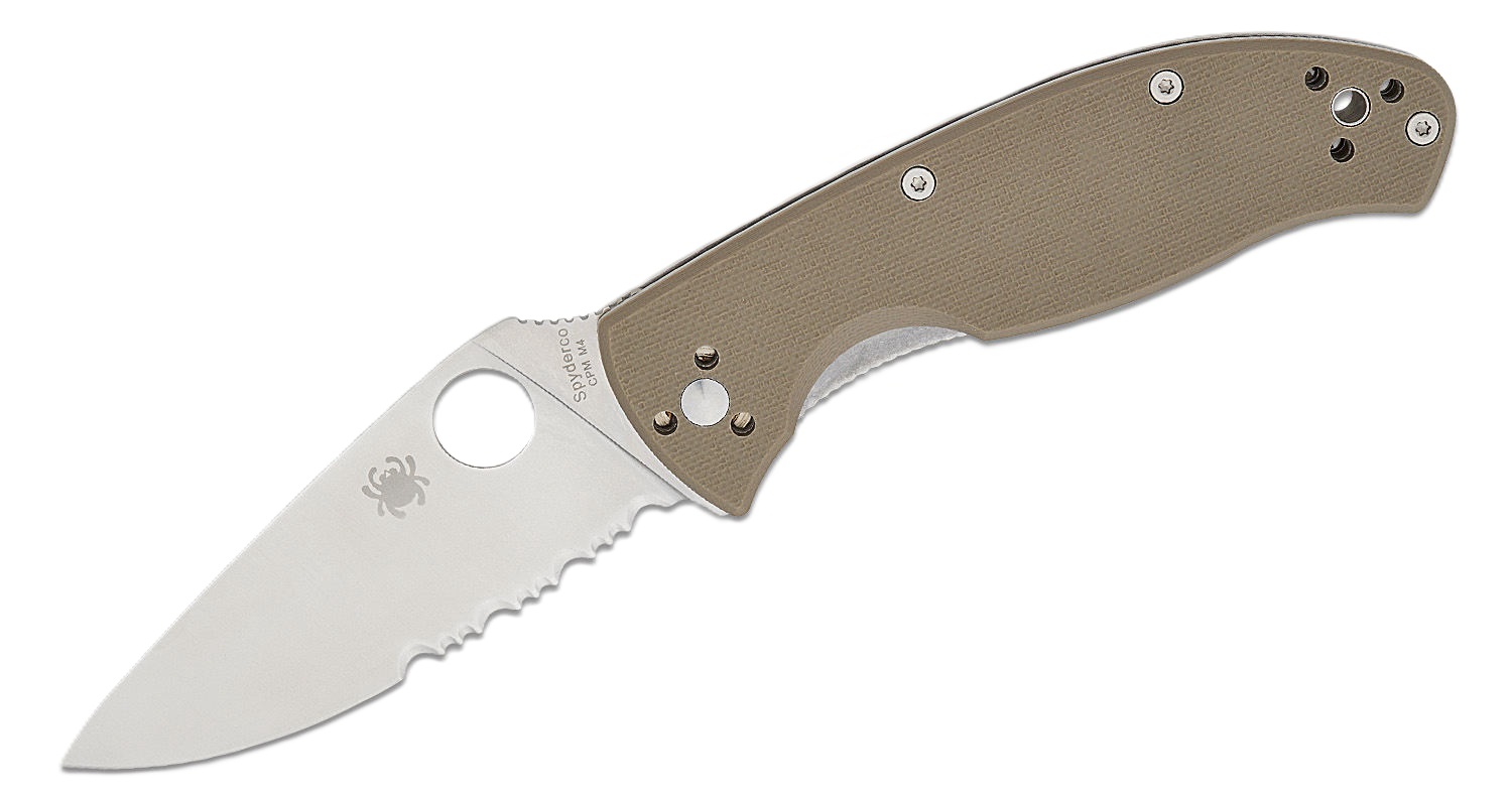 Spyderco Tenacious Folding Drop Point Knife Serrated, Brown - C122GBNM4PS - Spyderco