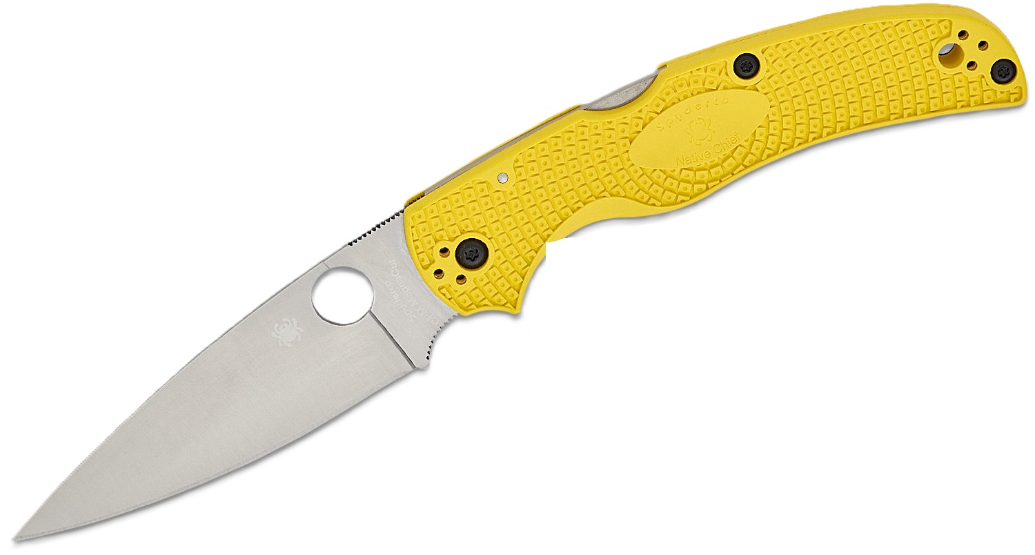Spyderco Native Chief Lightweight Salt Folding Drop Point Knife, Yellow - C244PYL - Spyderco