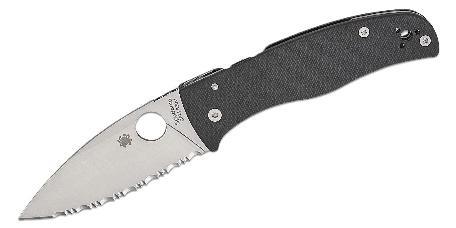 Spyderco Bodacious Folding Spear Point Knife Serrated, Black - C263GS - Spyderco