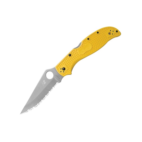 Spyderco Stretch 2 XL Lightweight Salt Folding Knife Drop Point Fully Serrated Edge, Yellow - C258SYL - Spyderco