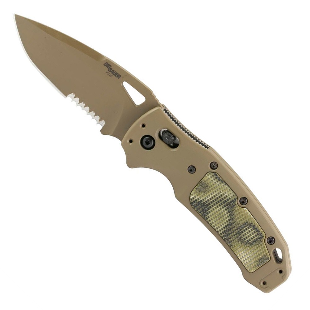 Hogue Sig K320 AXG Scorpion Folding Knife Drop Point Flat Dark Earth Partially Serrated Edge - Durable, Lightweight and Reliable - 36378