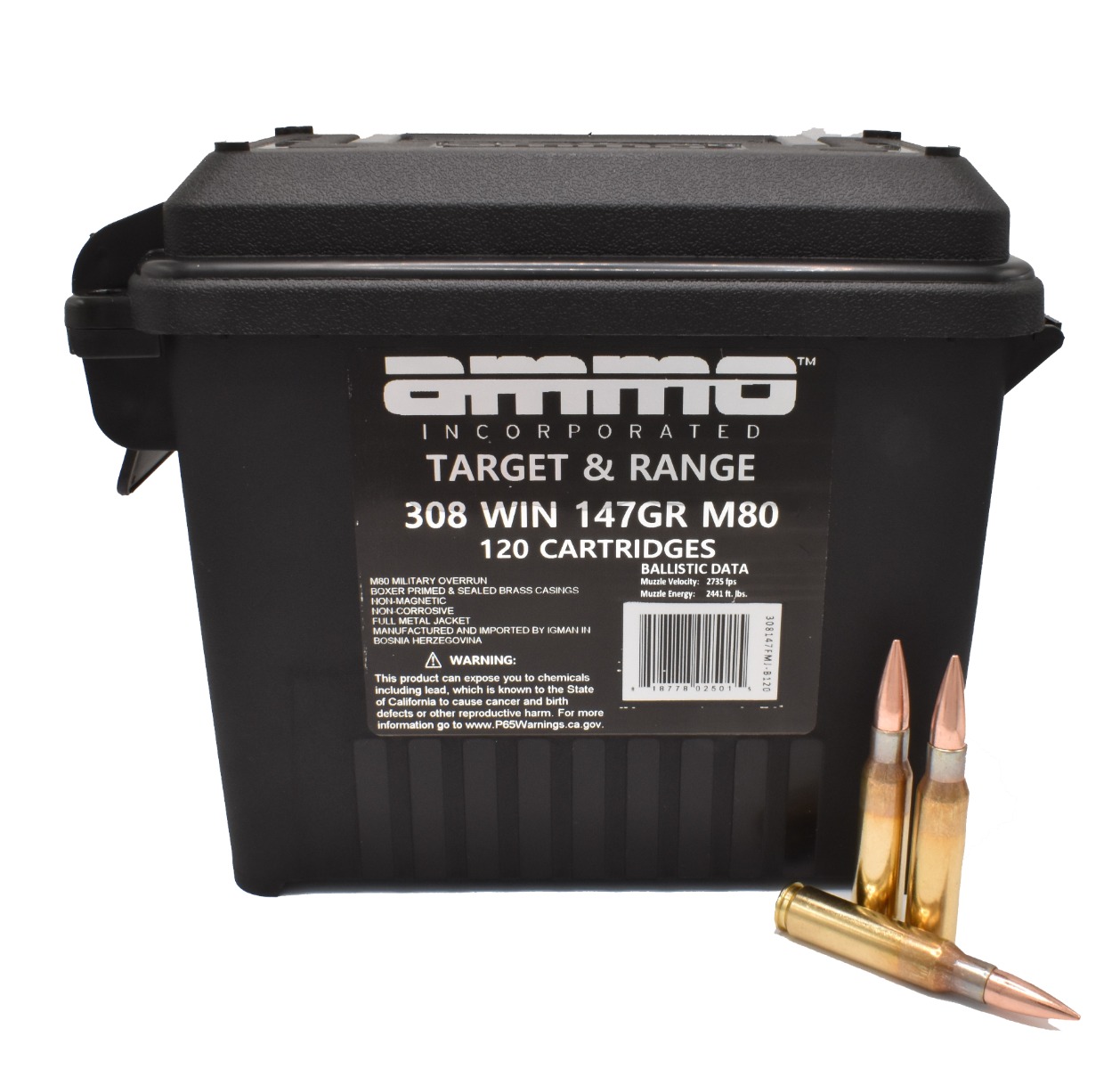 Ammo Inc .308 Win 147gr FMJ Ammo Can,120rds - 308147M80-TR120 - Ammo Inc