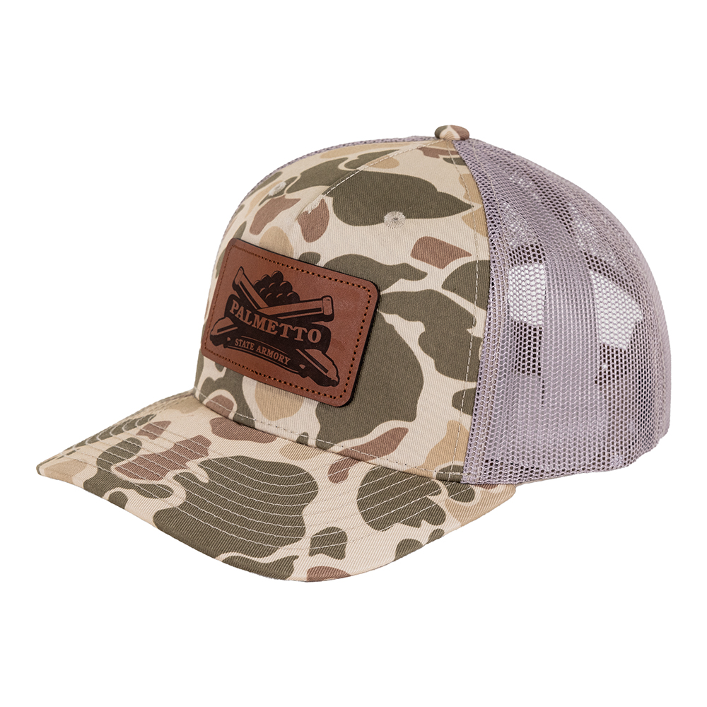PSA Leather Patch 5 Panel Trucker Hat, Harvest Camo - OSFA - Palmetto State Armory
