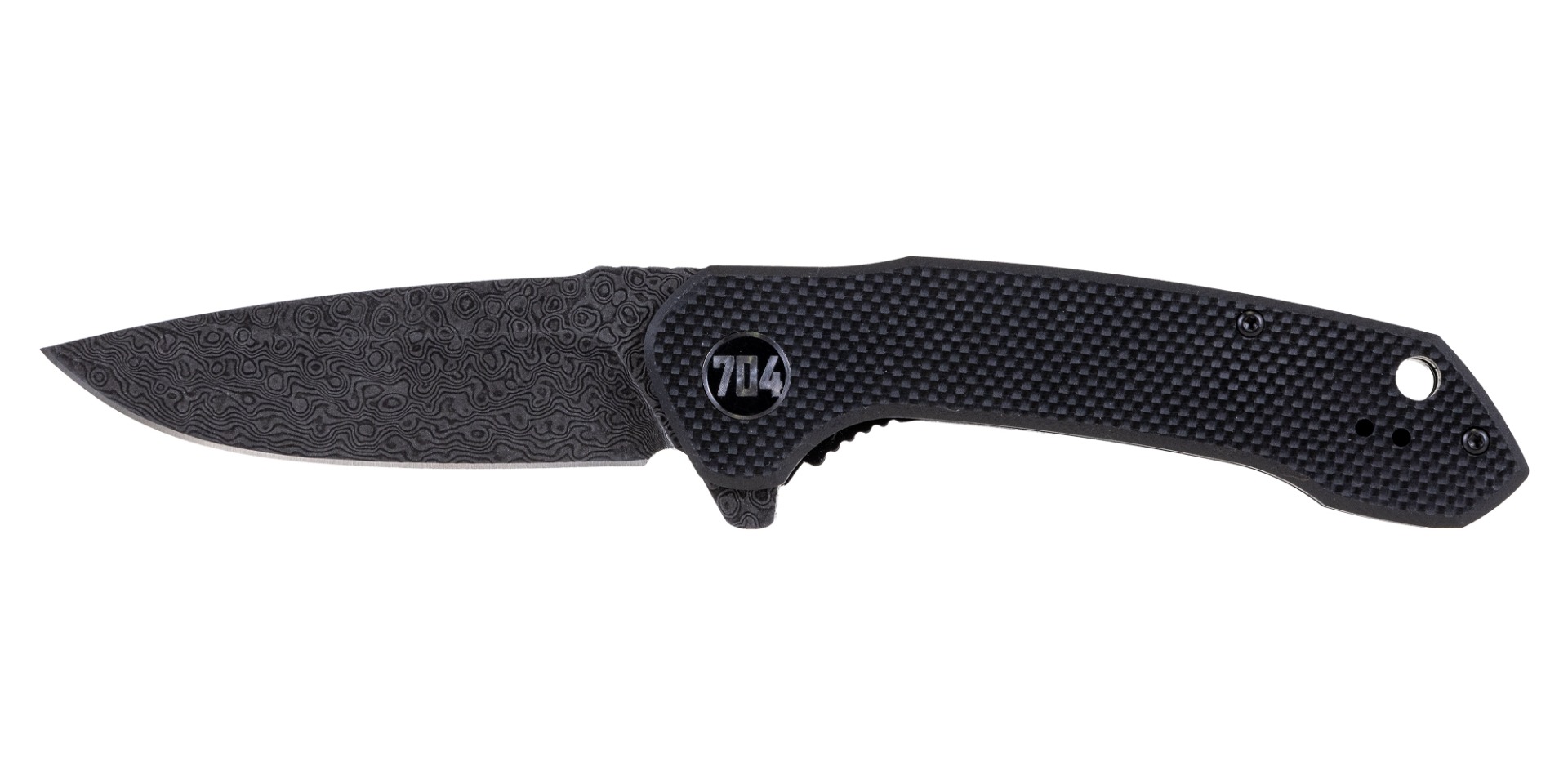 704 Gear Midnight Scout EDC 3.35" Damascus Drop Point Folding Pocket Knife, Black - 704 Gear