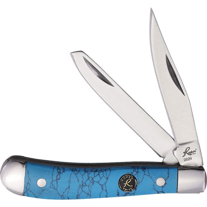 American Buffalo Knife & Tool Roper Peanut Folding Knife Clip Point/Spey, Turquoise